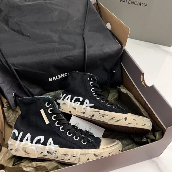 Balenciaga Paris High Top Graffiti Sneaker In Black - Image 7