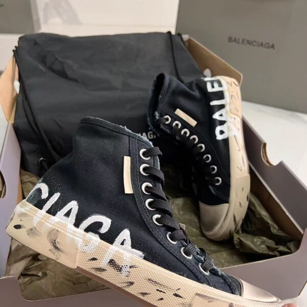Balenciaga Paris High Top Graffiti Sneaker In Black - Image 9
