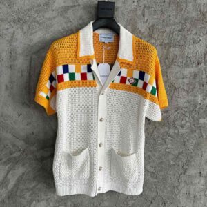 Casablanca Camp-Collar Logo-Appliquéd Crochet-Knit Cotton Shirt