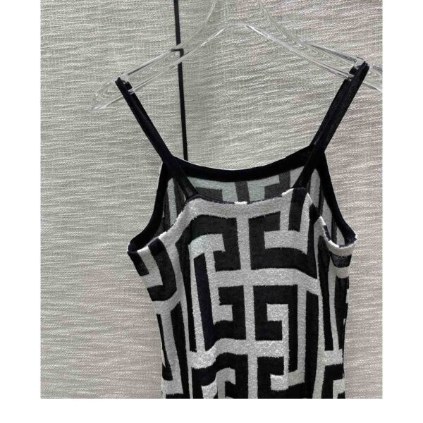 Balmain Long Monogrammed Jersey Dress With Thin Straps - Image 3