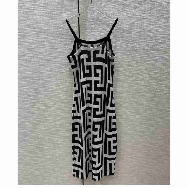 Balmain Long Monogrammed Jersey Dress With Thin Straps - Image 4