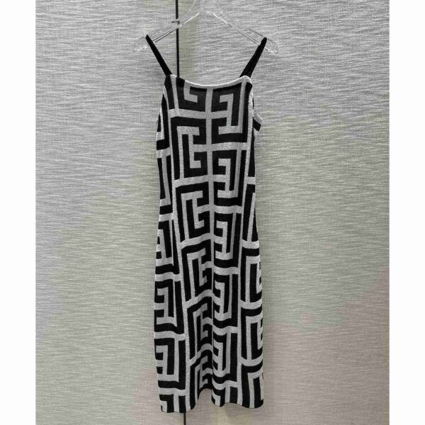 Balmain Long Monogrammed Jersey Dress With Thin Straps