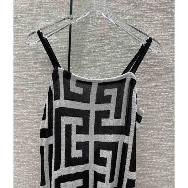 Balmain Long Monogrammed Jersey Dress With Thin Straps - Image 7
