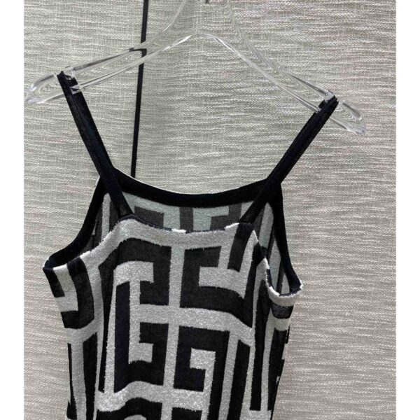 Balmain Long Monogrammed Jersey Dress With Thin Straps - Image 8