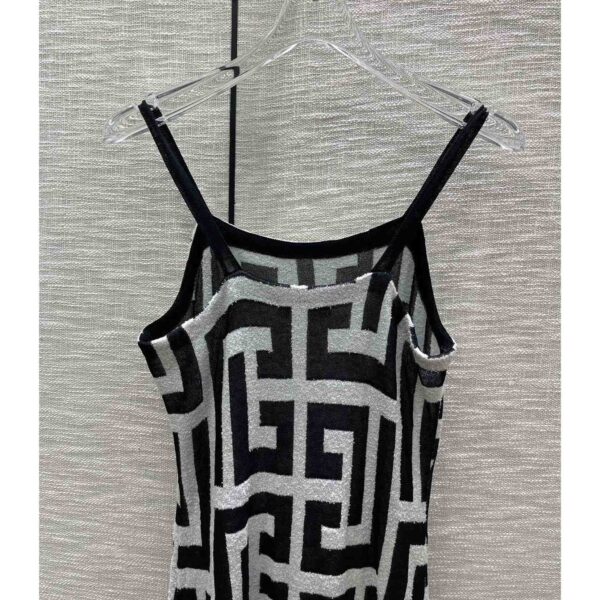 Balmain Long Monogrammed Jersey Dress With Thin Straps - Image 9