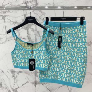 Versace Allover Knit Crop Top & Skirt